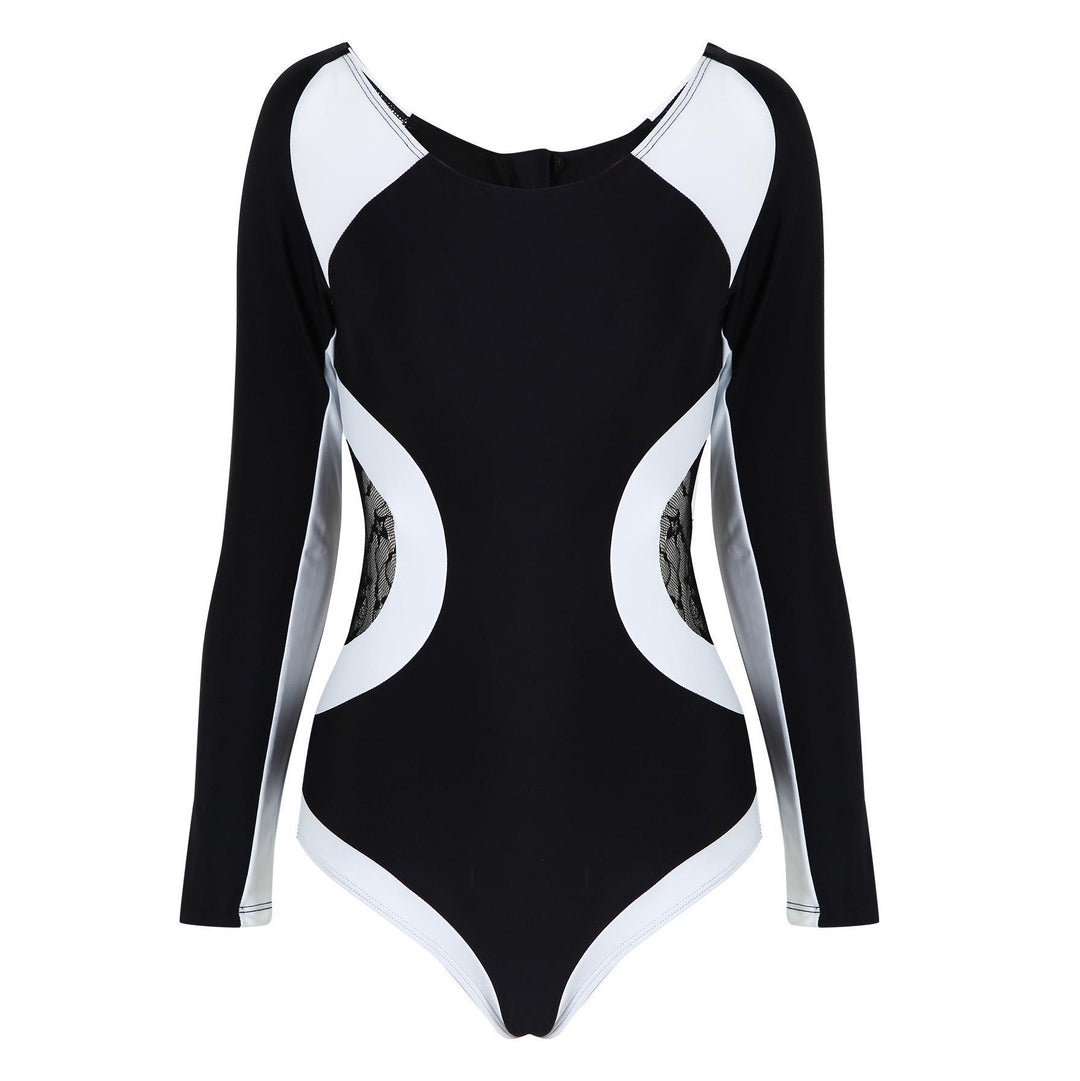 Damen Sportlicher Langarm Badeanzug Drune