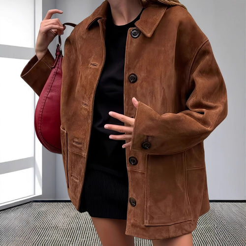 Damen lässige Wildlederjacke mit strukturiertem Design Drune