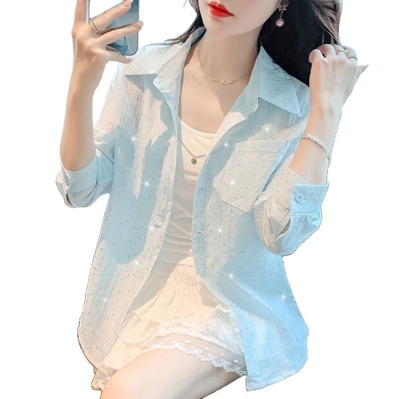 Damen luftige Bluse mit feinen Falten und dekorativen Knopfdetails Drune