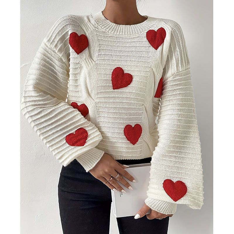 Damen Strickpullover mit Herz-Applikationen in modernes Design Drune
