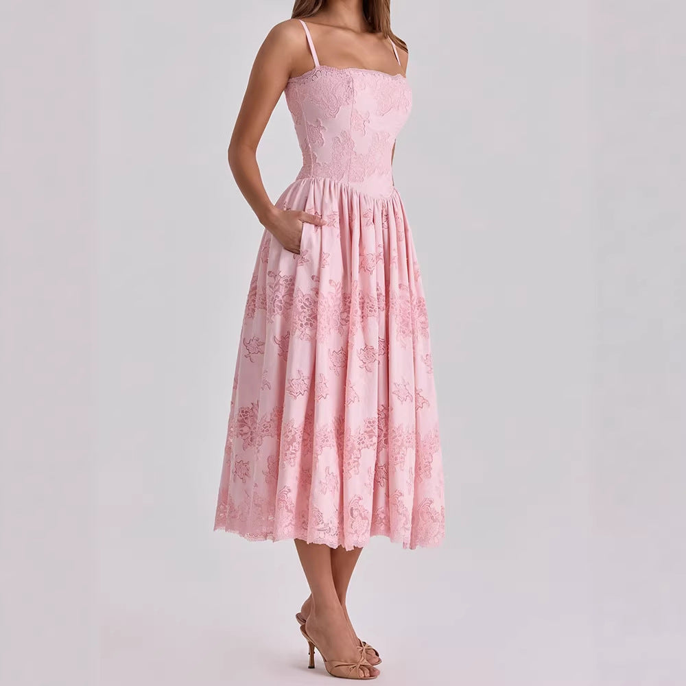 Damen Elegantes Maxikleid mit zarten Spitzenapplikationen Drune