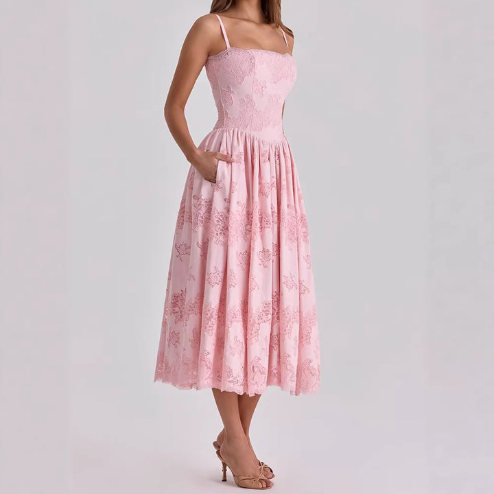 Damen Elegantes Maxikleid mit zarten Spitzenapplikationen Drune