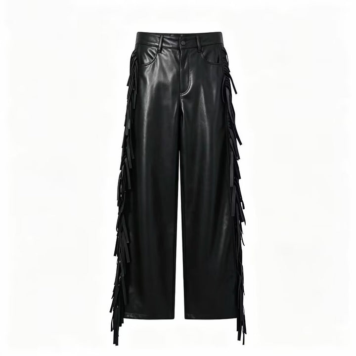 Damen Weite Kunstleder-Culotte mit seitlichen Fransen Drune