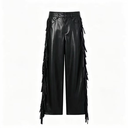 Damen Weite Kunstleder-Culotte mit seitlichen Fransen Drune