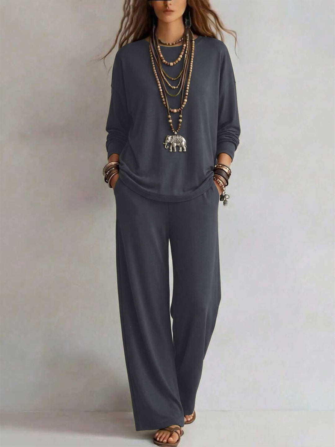 Damen Loungewear-Set mit weitem Bund und Oversize-Langarmshirt Drune