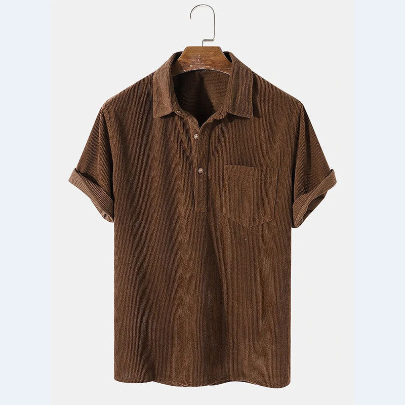 Herren Kurzarm Poloshirt aus gestreiftem Stoff mit Knopfleiste und Brusttasche Drune