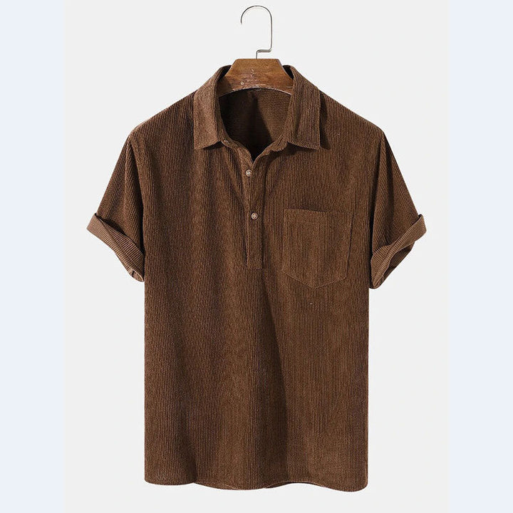 Herren Kurzarm Poloshirt aus gestreiftem Stoff mit Knopfleiste und Brusttasche Drune