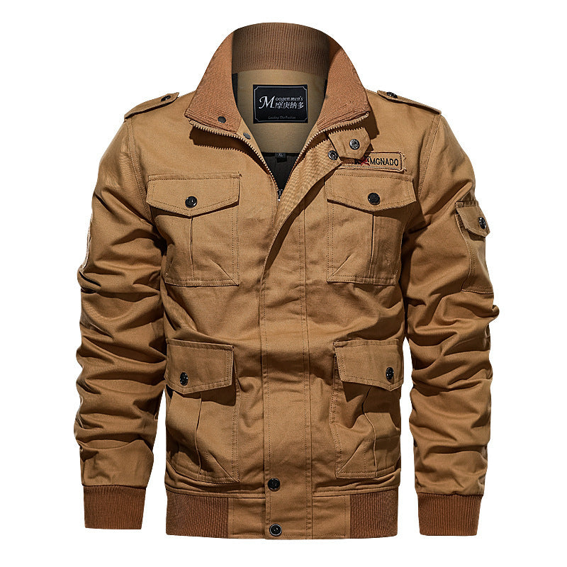 Herren robustes Baumwoll-Canvas Fieldblouson mit Pattentaschen, Schulterklappen und Rippbündchen Drune