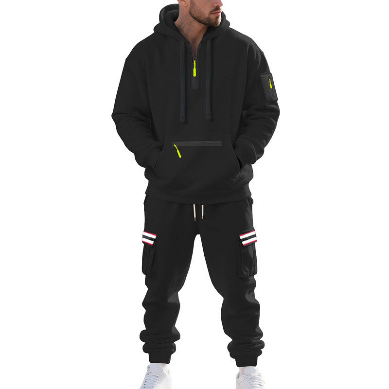Herren nan Cargo-Hoodie- und Jogginghose-Set mit Halbzip, Reißverschluss-Kängurutasche und elastischem Tunnelzugbund Drune