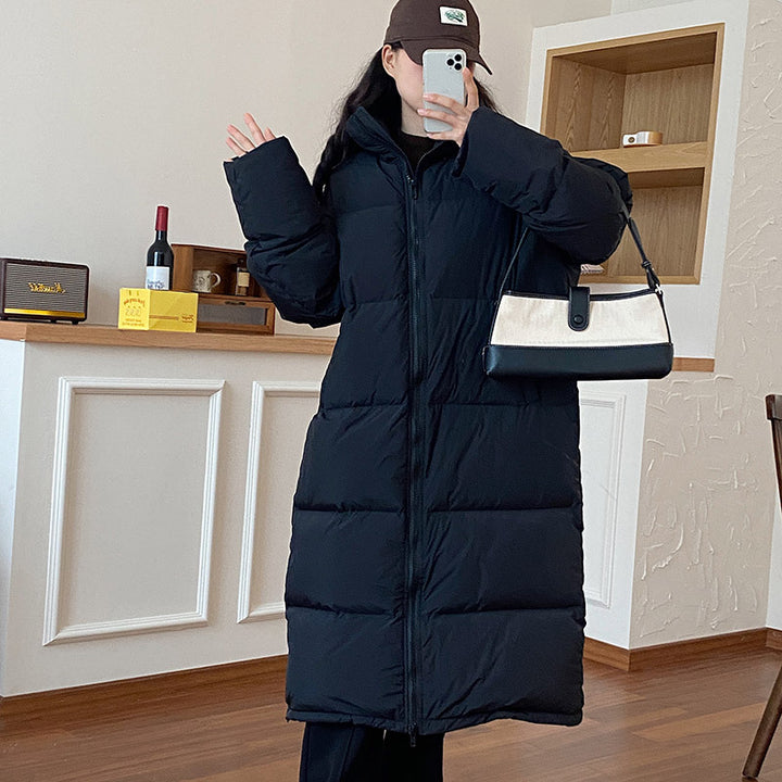 Damen Lange Pufferjacke mit Kapuze und voluminösem Schnitt Drune