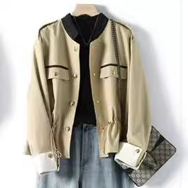 Damen Modische Jacke mit Stehkragen und Knopfleiste Drune