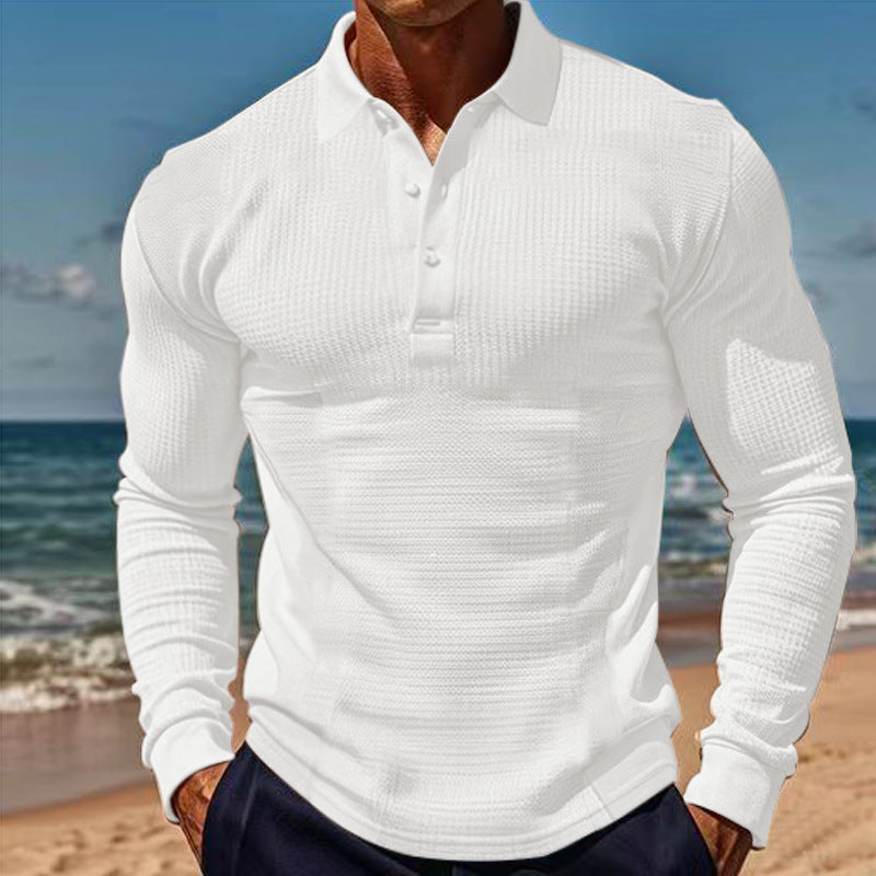 Herren nan körperbetontes Langarm-Henley-Poloshirt aus feiner Rippenstruktur Drune