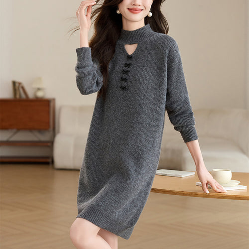 Damen Strickkleid mit dekorativem Ausschnitt und komfortablem Schnitt Drune