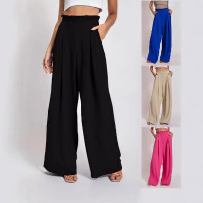 Damen Weit geschnittene High-Waist-Hose mit Faltenwurf und elastischem Bund Drune