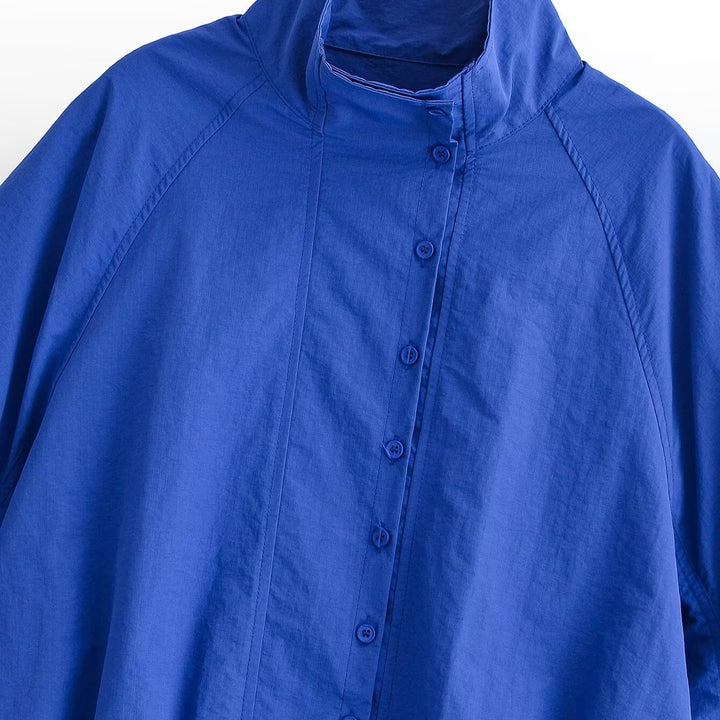 Damen Cropped Blousonjacke mit Stehkragen, voluminösen Ballonärmeln und Tunnelzugsaum Drune