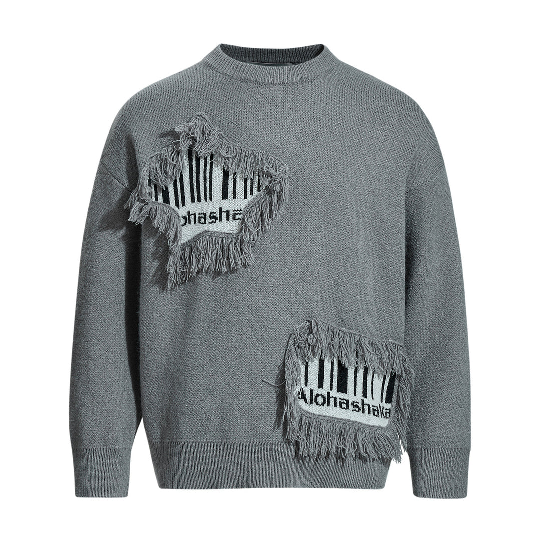 Herren Strickpullover mit Fransen-Applikation und Intarsien Drune