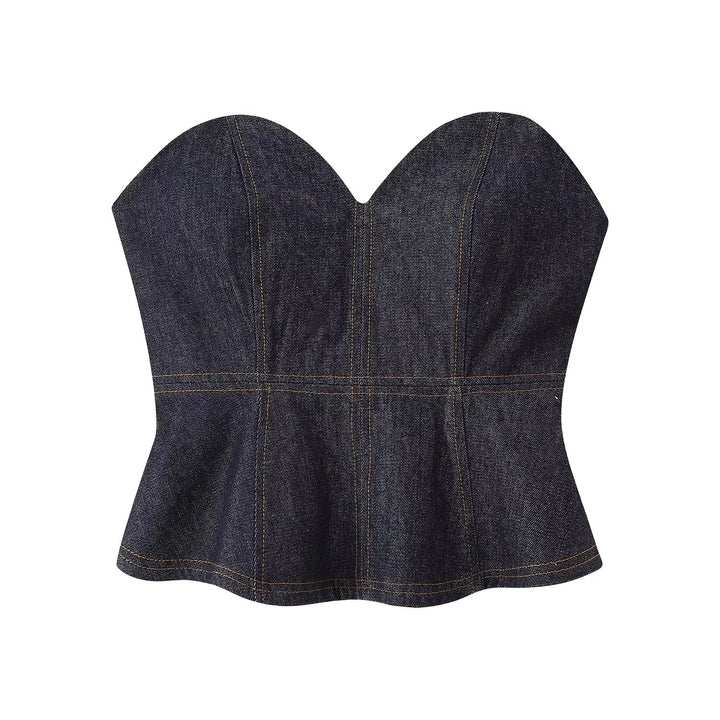 Damen 30+ dreiteiliges Denim-Set: taillierter Blazer, Taillen-Corsage & High-Waist-Jeans Drune
