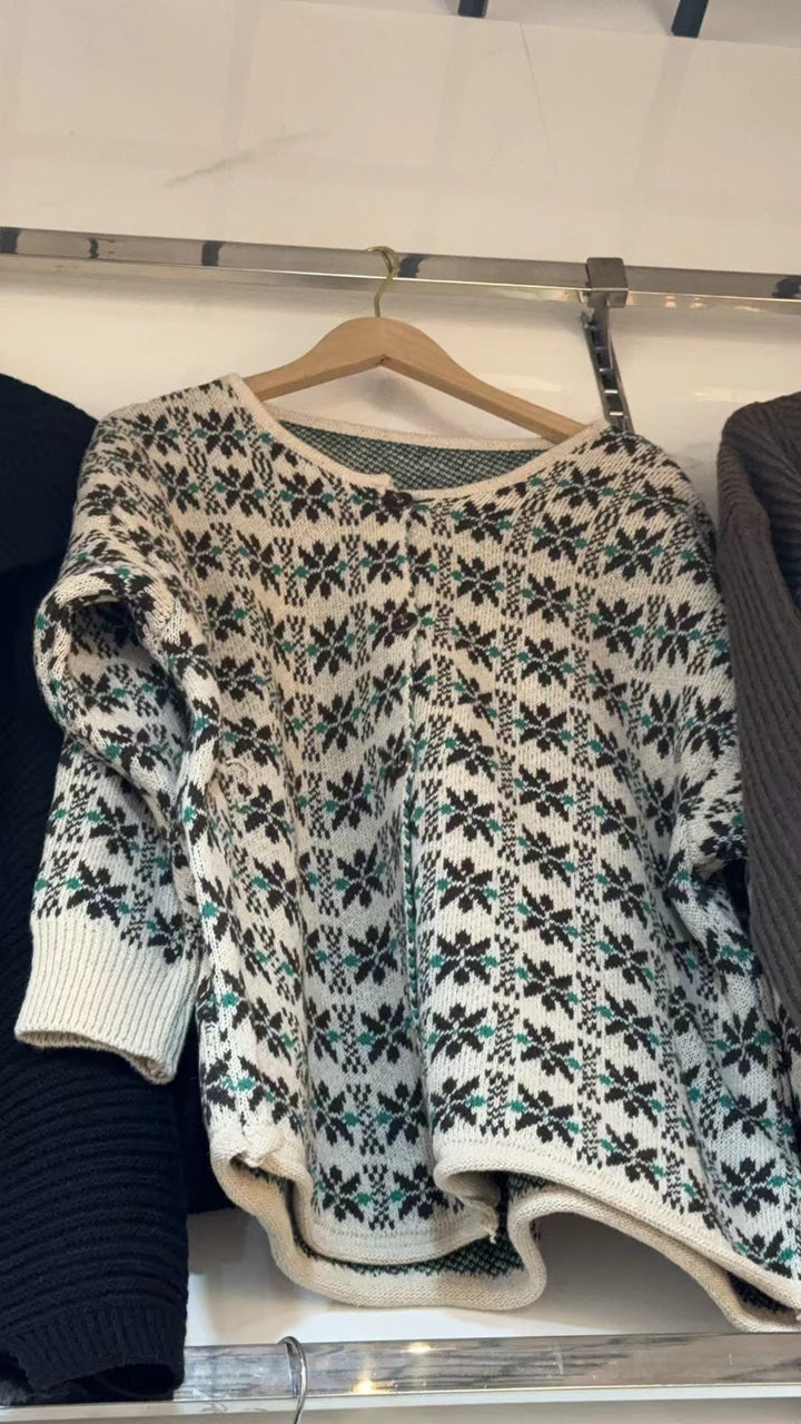 Damen Strickpullover mit floralen Jacquardmustern und bequemen Schnitt Drune