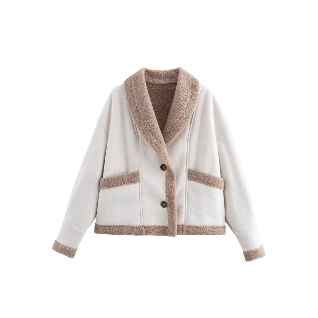 Damen Kuschelige Oversized-Jacke mit schickem Kragen und praktischen Taschen Drune