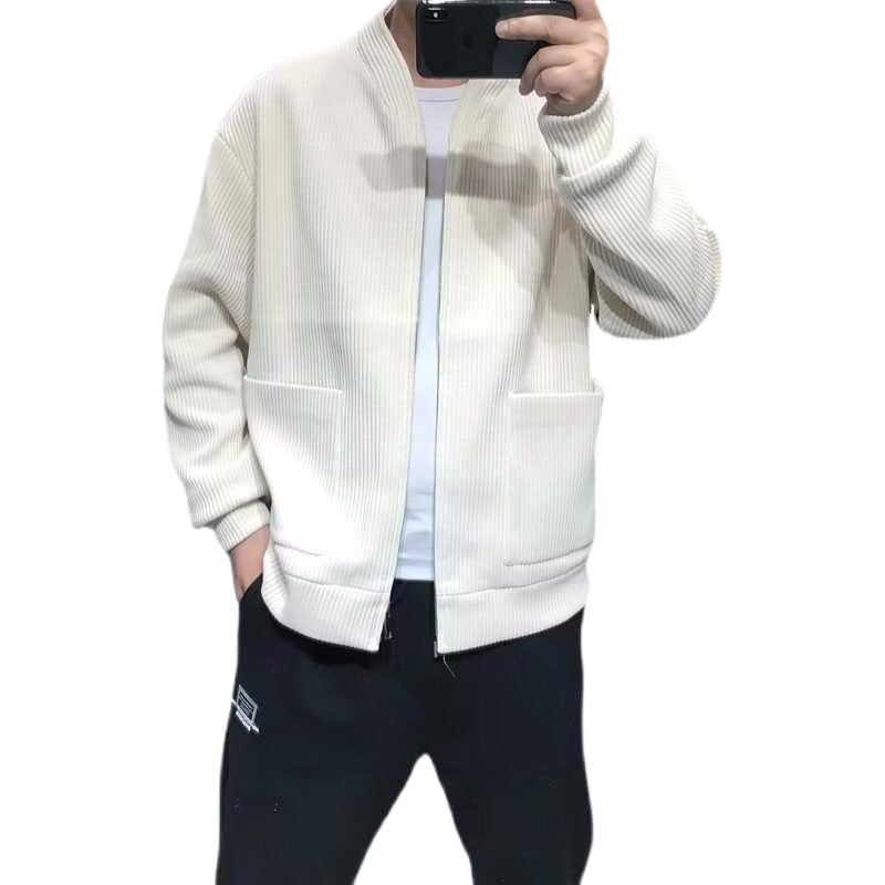 Herren Gerippte Zip-Strickjacke mit Stehblende und aufgesetzten Taschen Drune