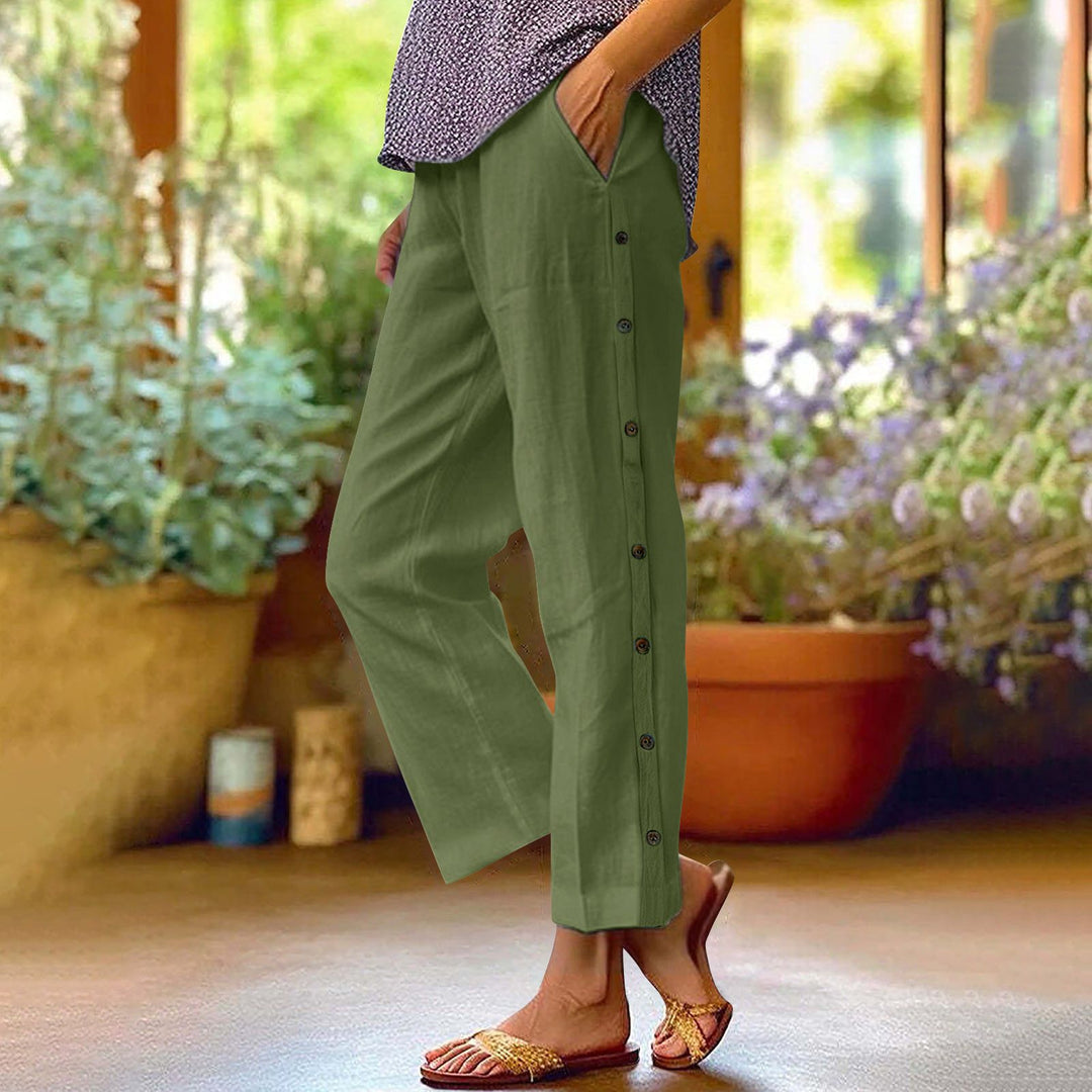 Damen Leichte Relaxed-Hose mit seitlicher Knopfleiste und Eingrifftaschen Drune