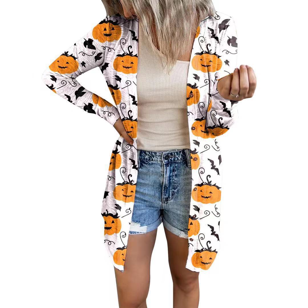 Damen Langärmlige Die Halloween-Kimono-Jacke mit einzigartigem Druck Drune