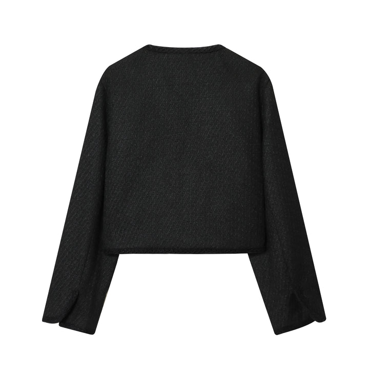 Damen nan kurz geschnittene Bouclé-Jacke mit geflochtenem Rand und goldenen Zierknöpfen Drune