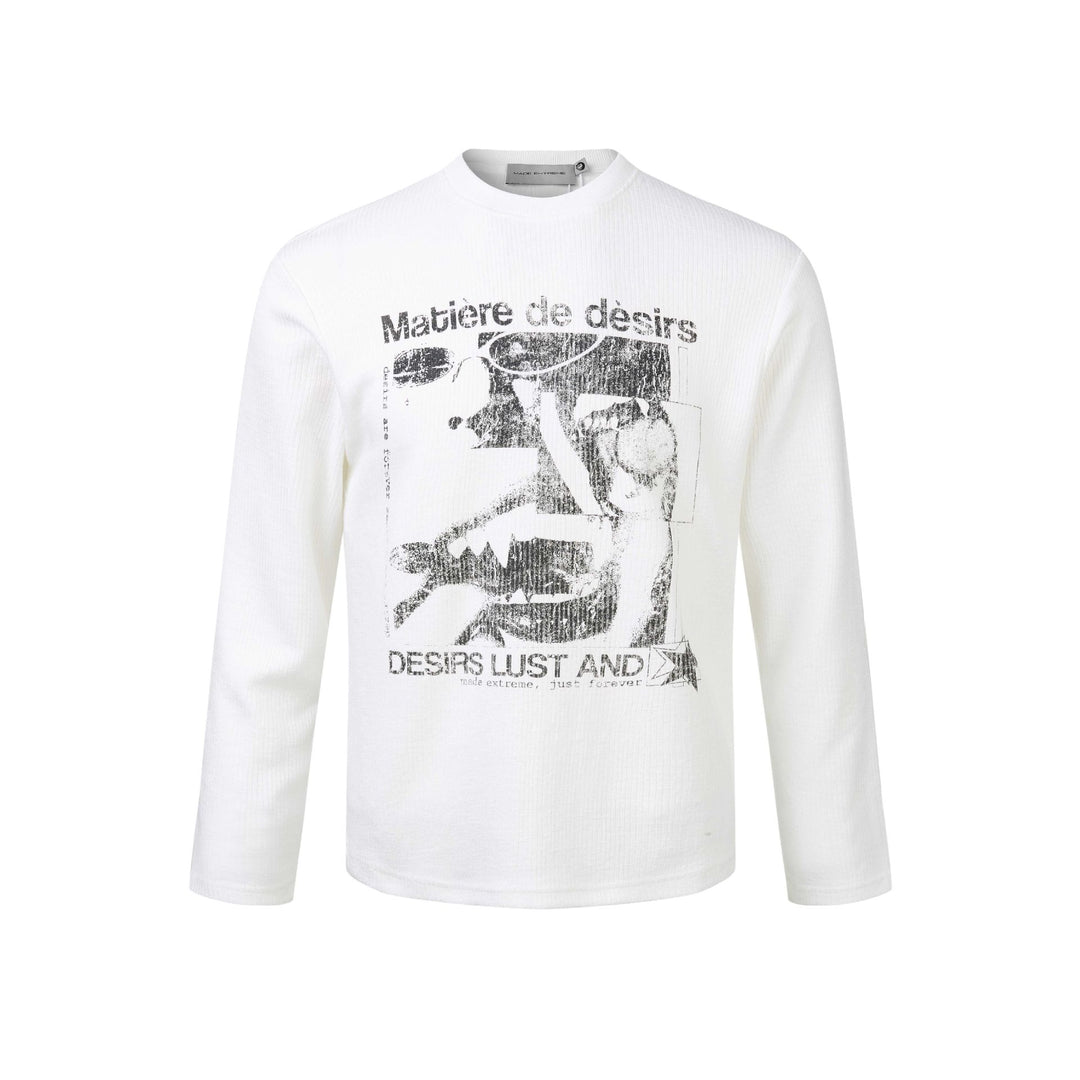 Unisex Geripptes Langarmshirt mit Rundhals und distressed Grafikprint Drune