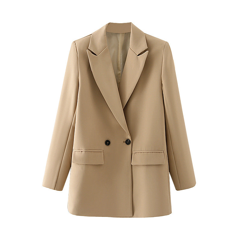 Damen nan taillierter Longblazer im Oversize-Look mit Reverskragen und Pattentaschen Drune