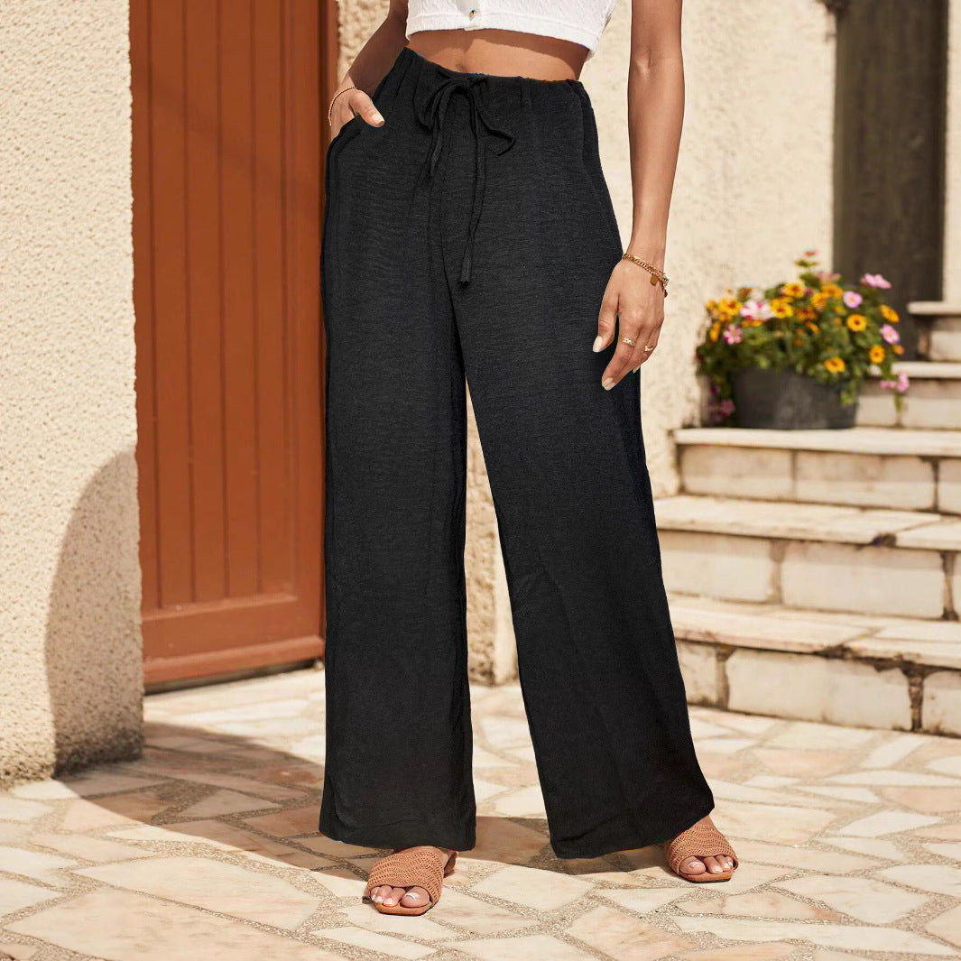 Damen Leichte Palazzo-Culotte aus Feinstrick mit hohem Komfortbund und Kordelzug Drune