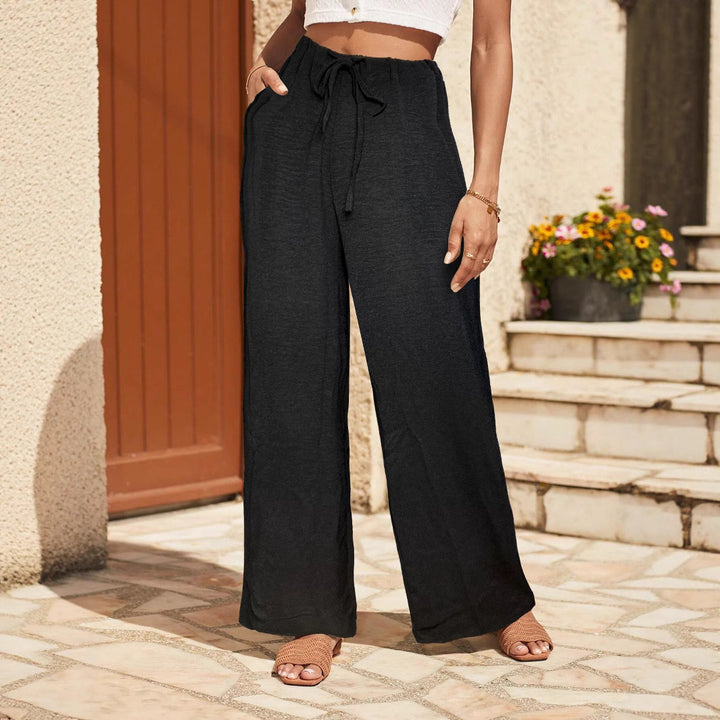 Damen Leichte Palazzo-Culotte aus Feinstrick mit hohem Komfortbund und Kordelzug Drune