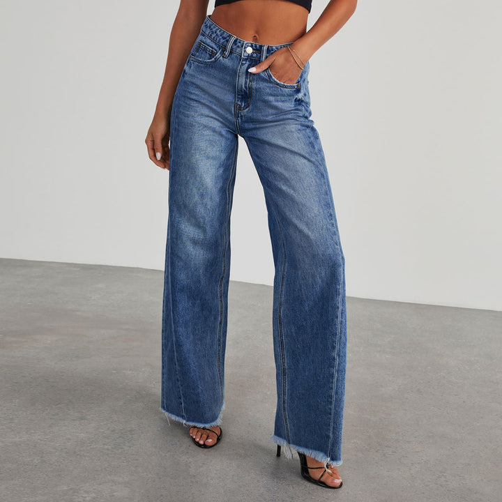 Damen Weit geschnittene Denim-Jeans mit fransigem Saum Drune