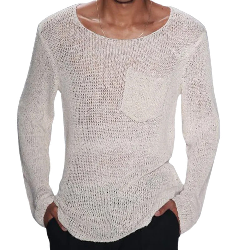 Herren lässiger Pullover mit offener Maschenstruktur und Brusttasche Drune