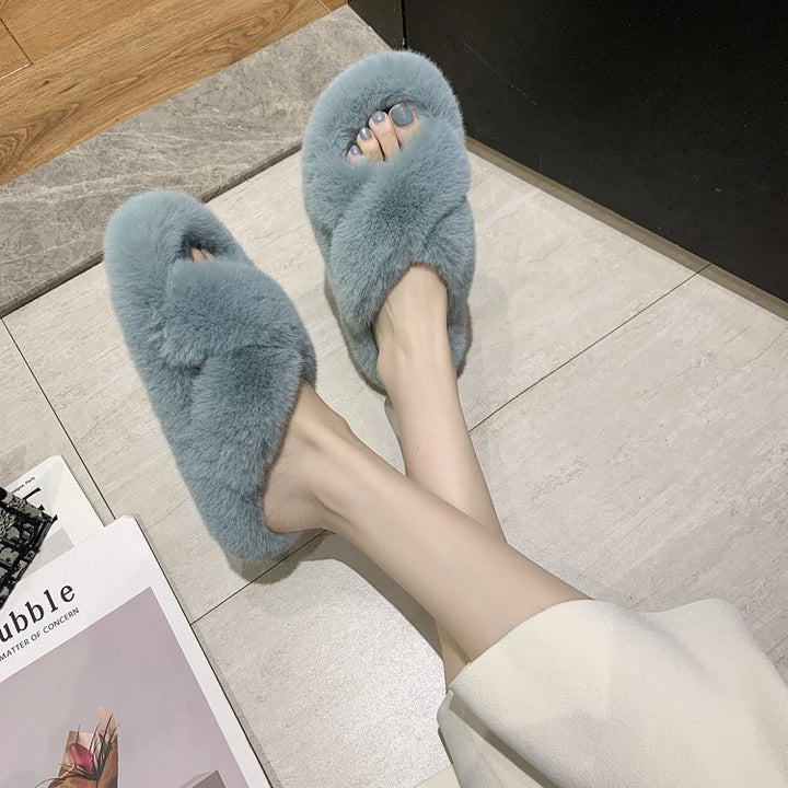 Damen Flauschige Hausschlappen mit gewendeten Riemen und ergonomischem Fußbett Drune