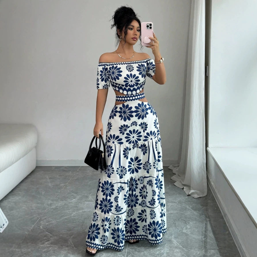 Damen Maxikleid mit floralem Design und trendigem Off-Shoulder-Ausschnitt Drune