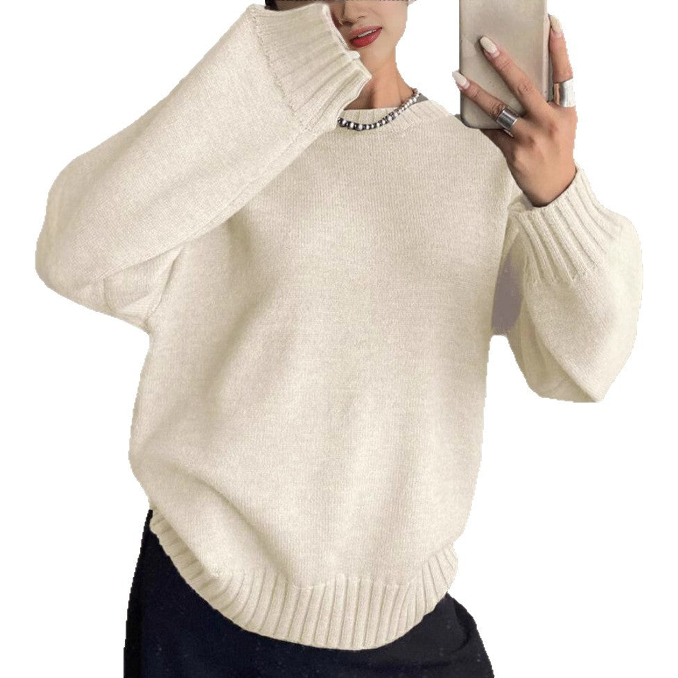 Damen Kaschmir-Optik Oversize-Pullover mit Rundhalsausschnitt und verlängerten Rippbündchen Drune