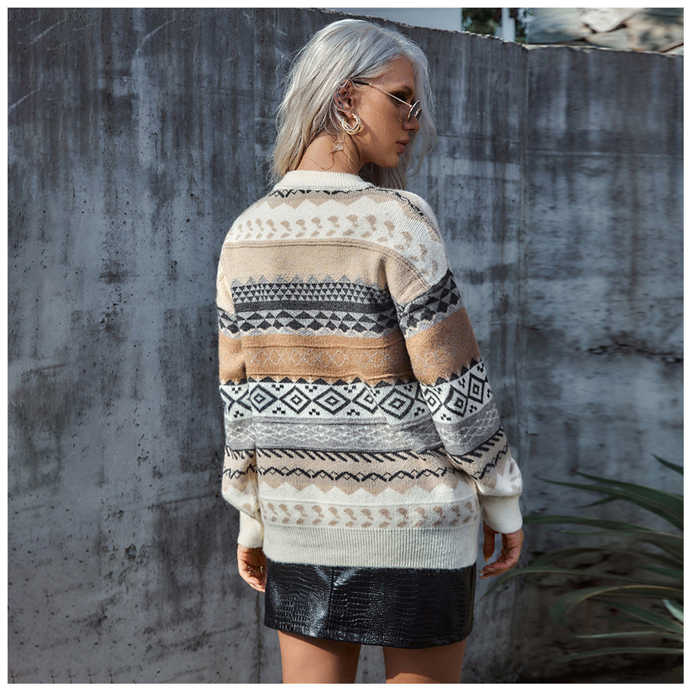 Damen Grobstrickpullover mit grafischem Muster und lässiger Passform Drune