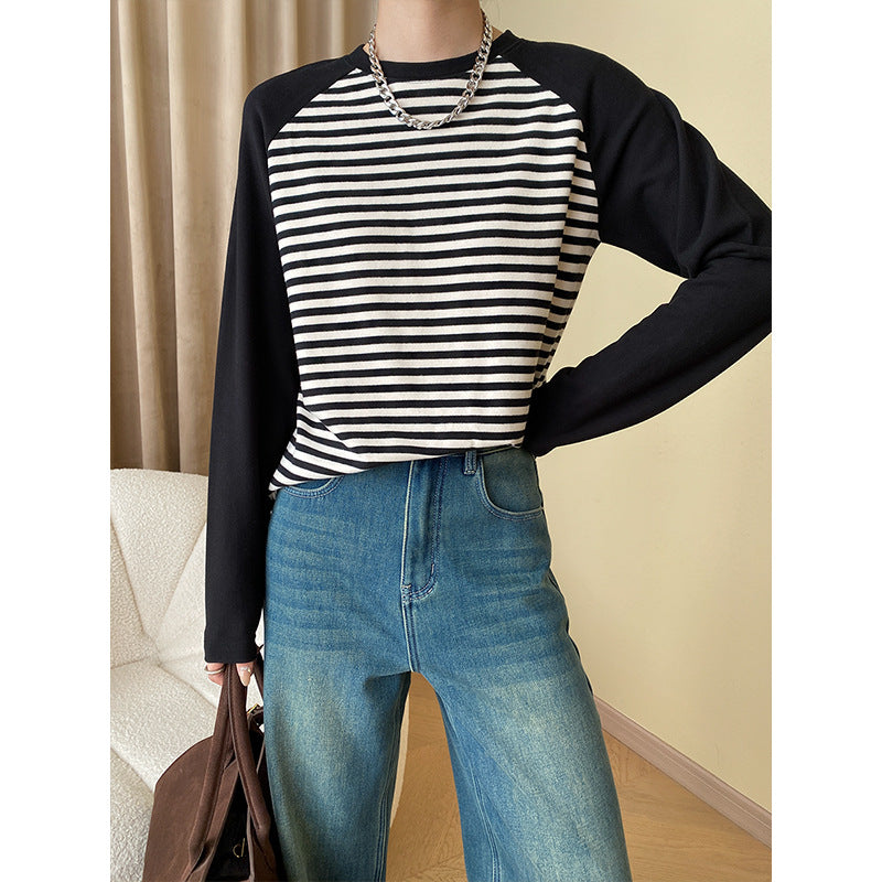 Damen gestreiftes Langarmshirt mit Raglanärmeln und modischem Design Drune