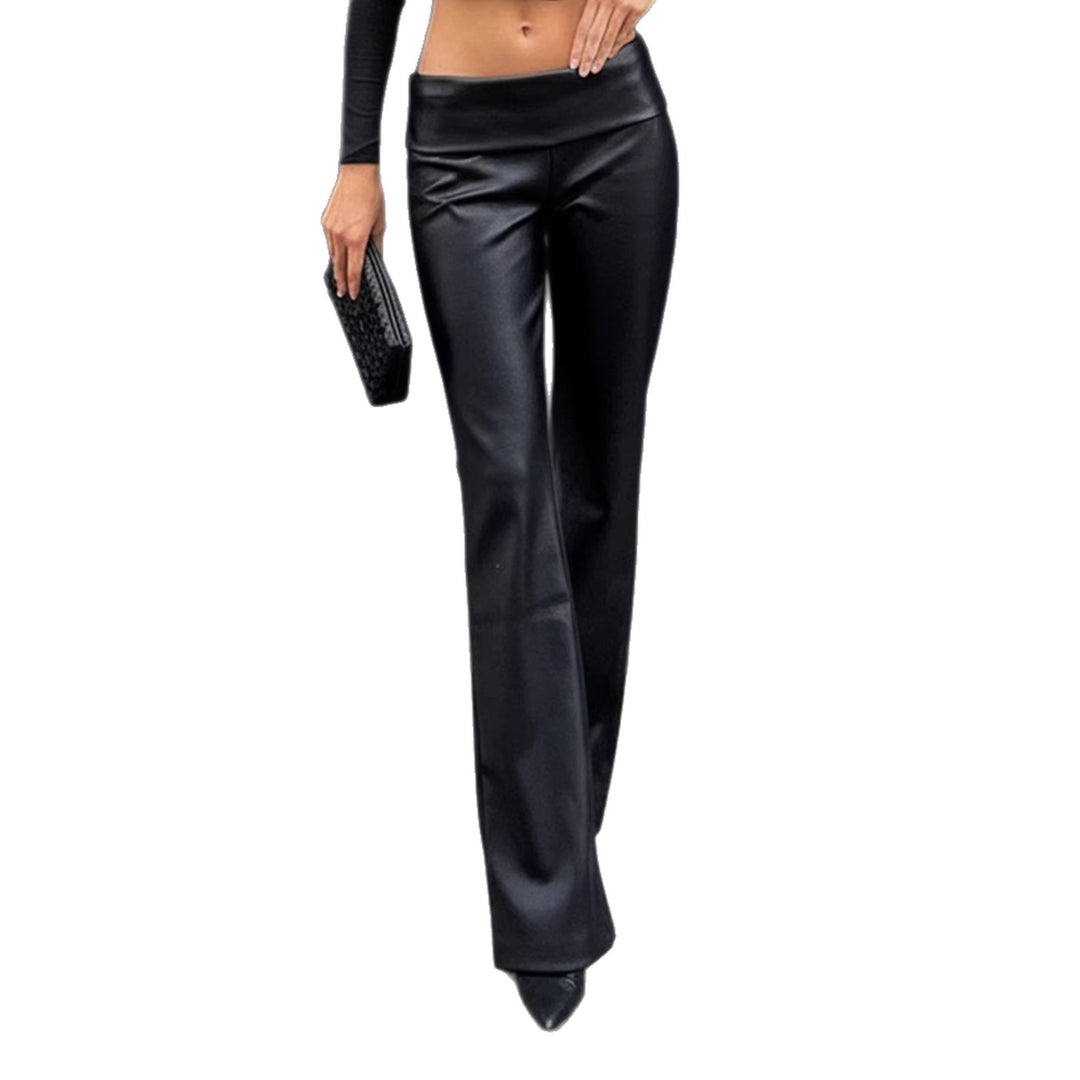 Damen High-Waist Schlaghose aus veganem Leder mit umgeschlagenem Bund Drune
