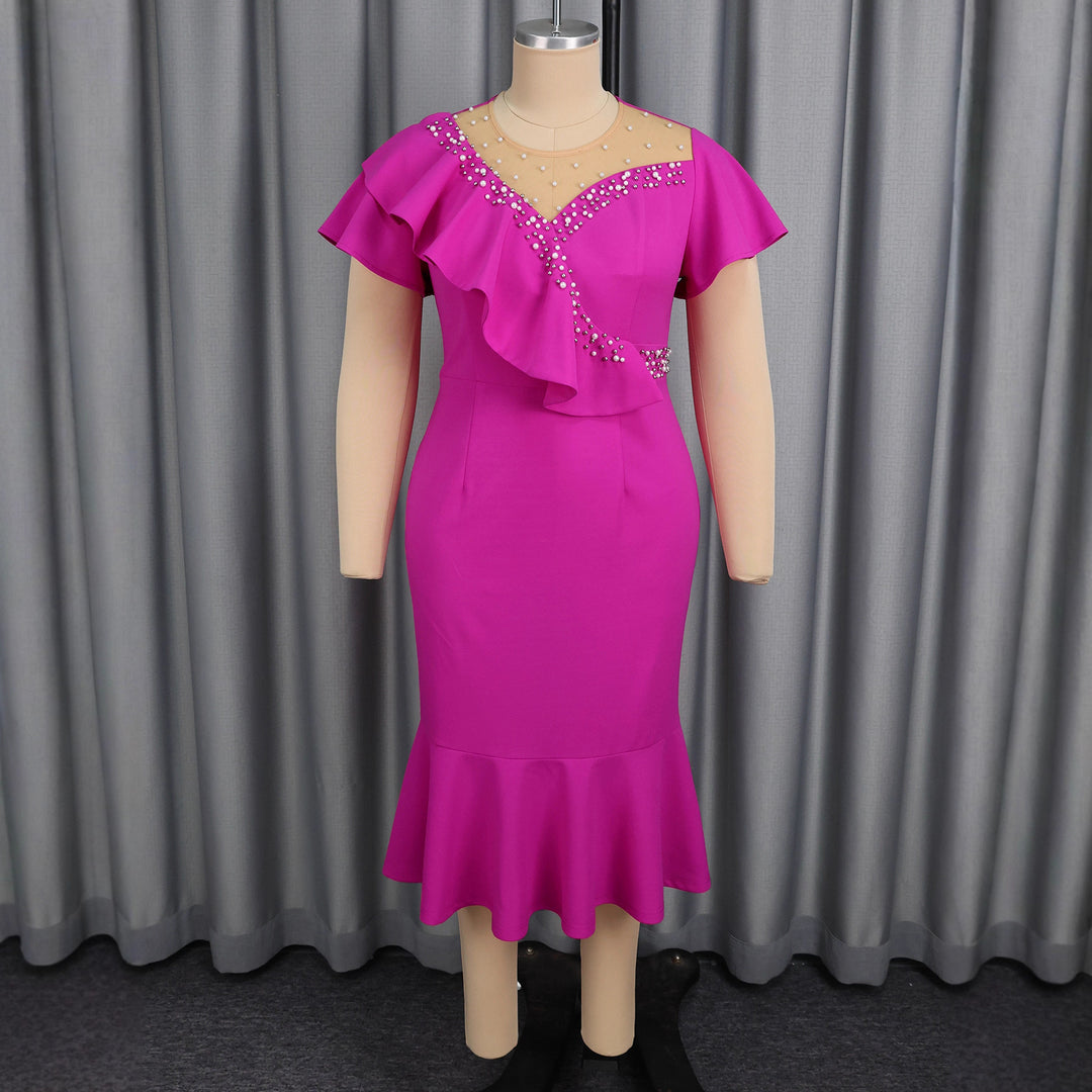 Damen figurbetontes Abendkleid mit asymmetrischem Rüschendetail und elegantem Wasserfallausschnitt Drune