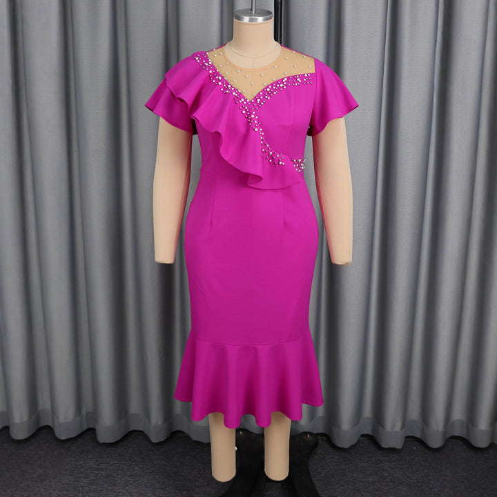 Damen figurbetontes Abendkleid mit asymmetrischem Rüschendetail und elegantem Wasserfallausschnitt Drune