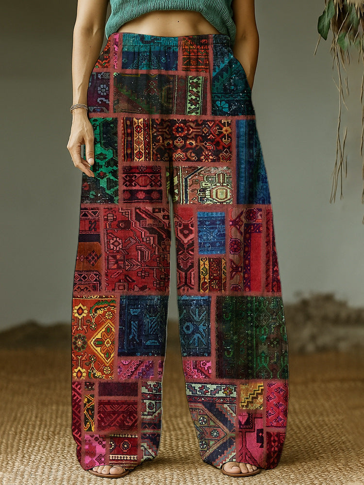Damen Weite Freizeithose mit ethnischem Patchwork-Muster Drune