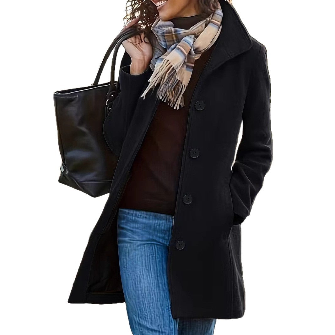Damen wollähnlicher Teddy-Kurzmantel mit Stehkragen und seitlichen Eingrifftaschen Drune