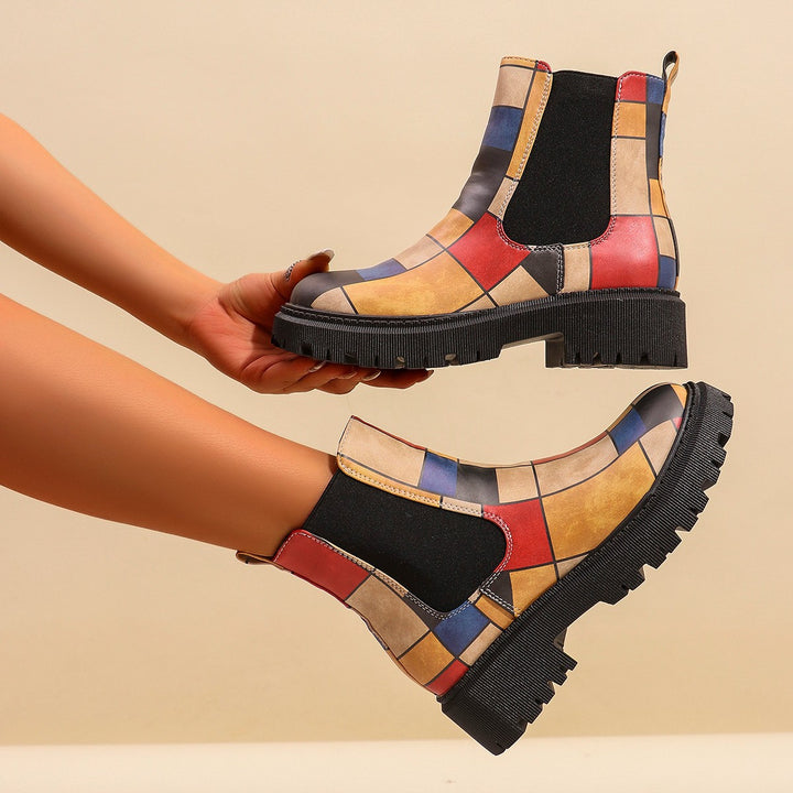 Damen Chelsea-Stiefel mit kreativem Musterdruck und rutschfester Sohle Drune