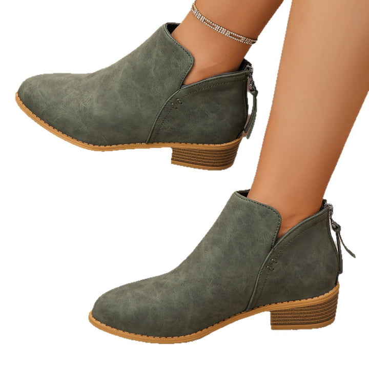 Damen nan kurze Stiefelette mit hinterem Reißverschluss niedrigem Blockabsatz und seitlichem V-Schnitt Drune