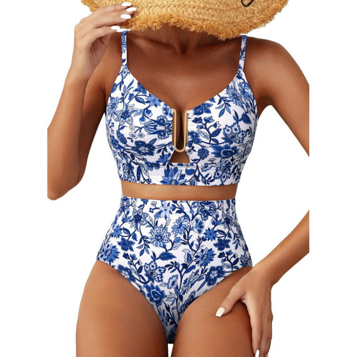 Damen Hoch geschnittener Bikini mit floralem Muster und Leo-Print Drune