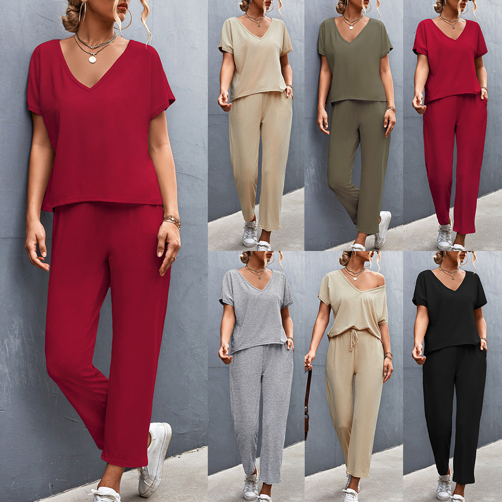 Damen Lounge-Set mit lässigem V-Ausschnitt und elastischen Bündchen Drune