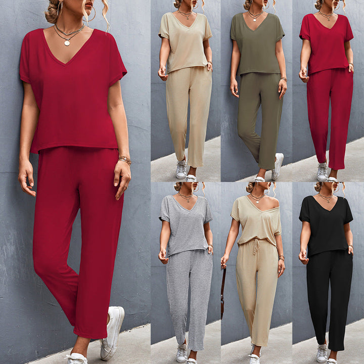 Damen Lounge-Set mit lässigem V-Ausschnitt und elastischen Bündchen Drune