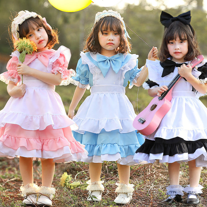 Mädchen niedliches Märchenhaftes Kleid mit Rüschen und Schleifen Drune