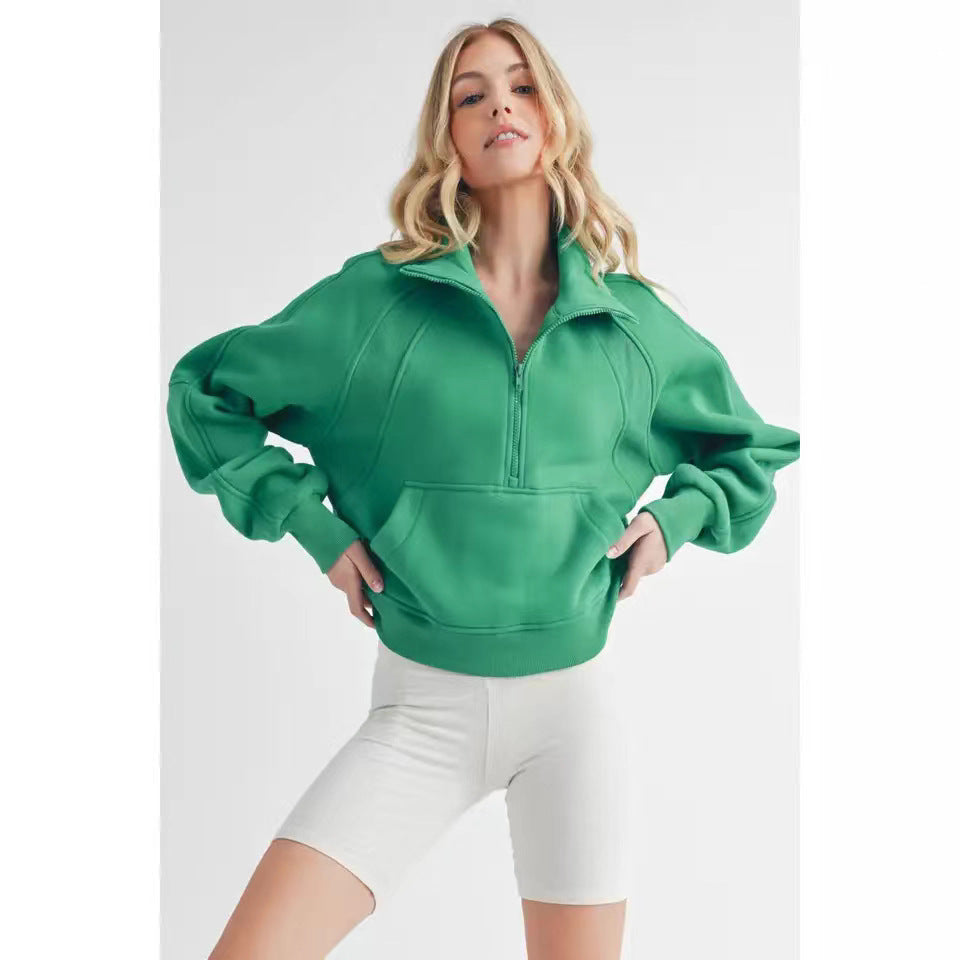 Damen Sportlicher Hoodie mit halbem Reißverschluss und praktischer Kängurutasche Drune